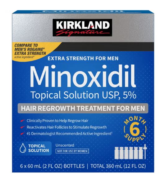 Kirkland Signature Hair Regrowth Treatment Extra Strength for Men, 5% Minoxidil Topical Solution, 6-pack