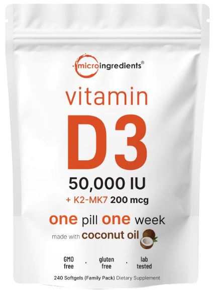 Micro Ingredients Vitamin D3 K2 50000IU-240 Softgels