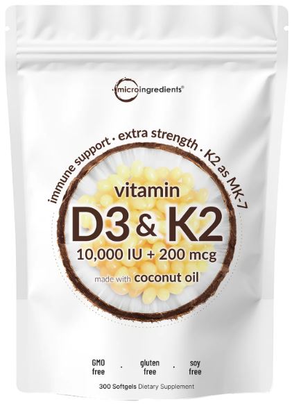Micro Ingredients Vitamin D3 K2 10000IU-300 Softgels