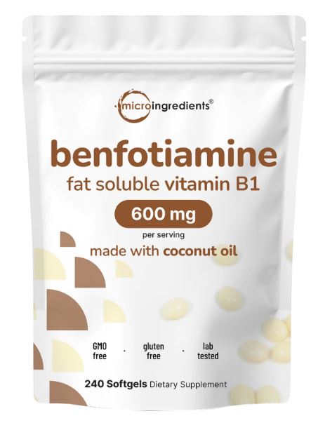 Micro Ingredients Vitamin B1 Benfotiamine, 240 Coconut Oil Softgels