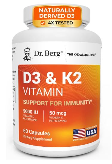 Dr. Berg 7-in-1 Vitamin D3 K2 5000 IU 4X Lab-Tested & Verified 60 Capsules